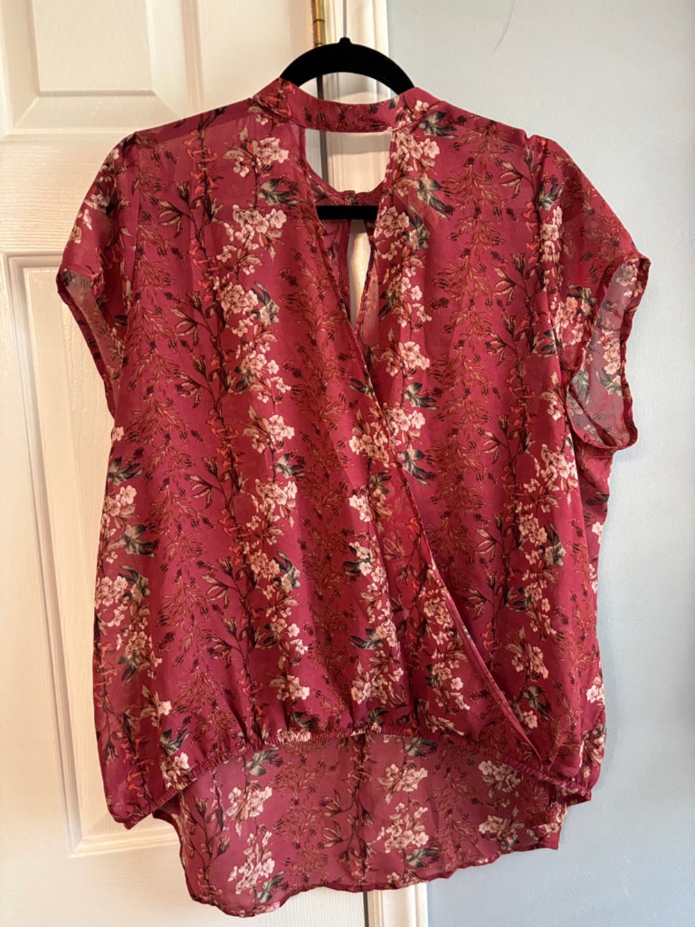 Self Esteem Rose Pink Floral Surplice Blouse